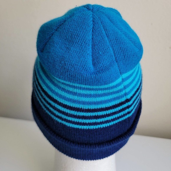 Nike Youth Boys Big Kids O/S Blue Ombre Embroidered Striped Knit Cozy Beanie Hat - Picture 3 of 10